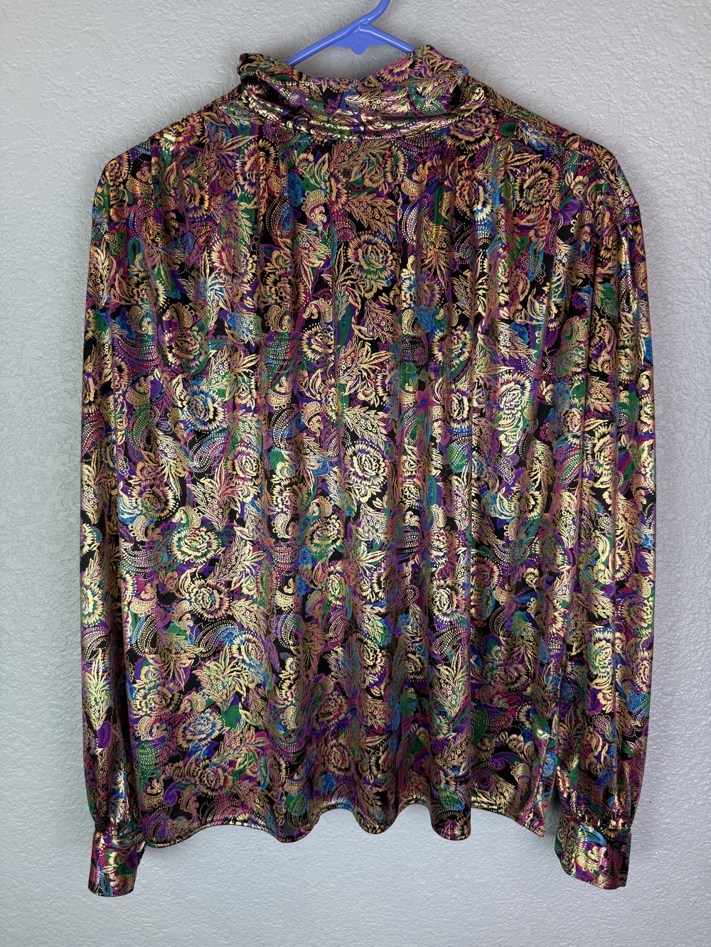 Vintage Petite Sophisticate Shirt Womens Medium Floral Paisley Metallic 90s